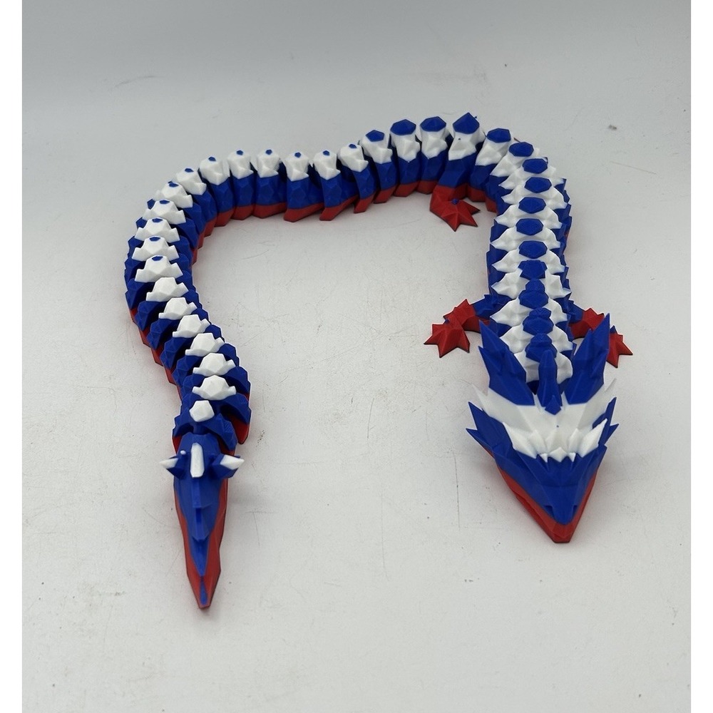 3D Articulated Dragon Blue White Red Fidget Toys Home Office Decor USA 24 "